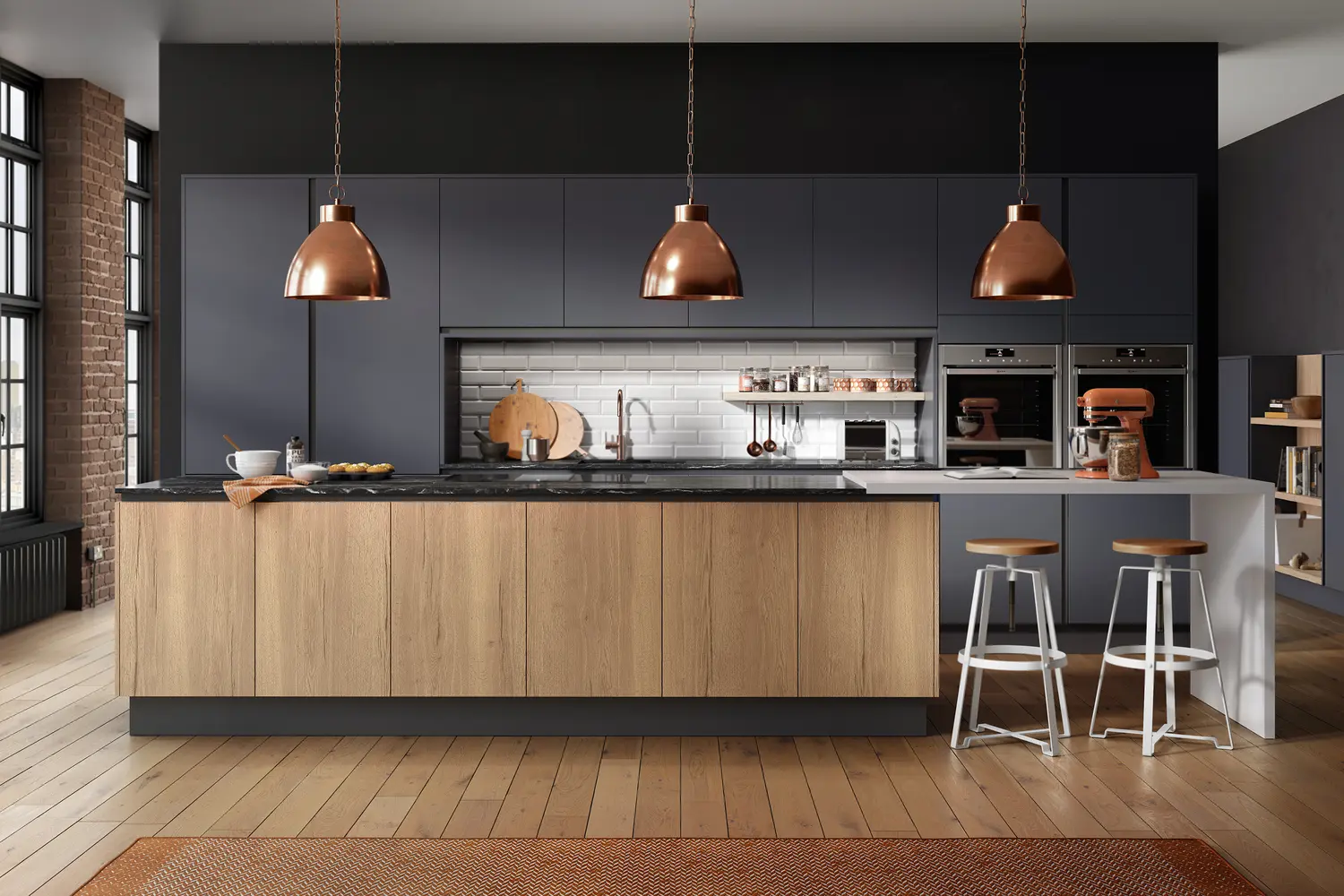 Cube Dark Blue and Woodgrain New England Oak