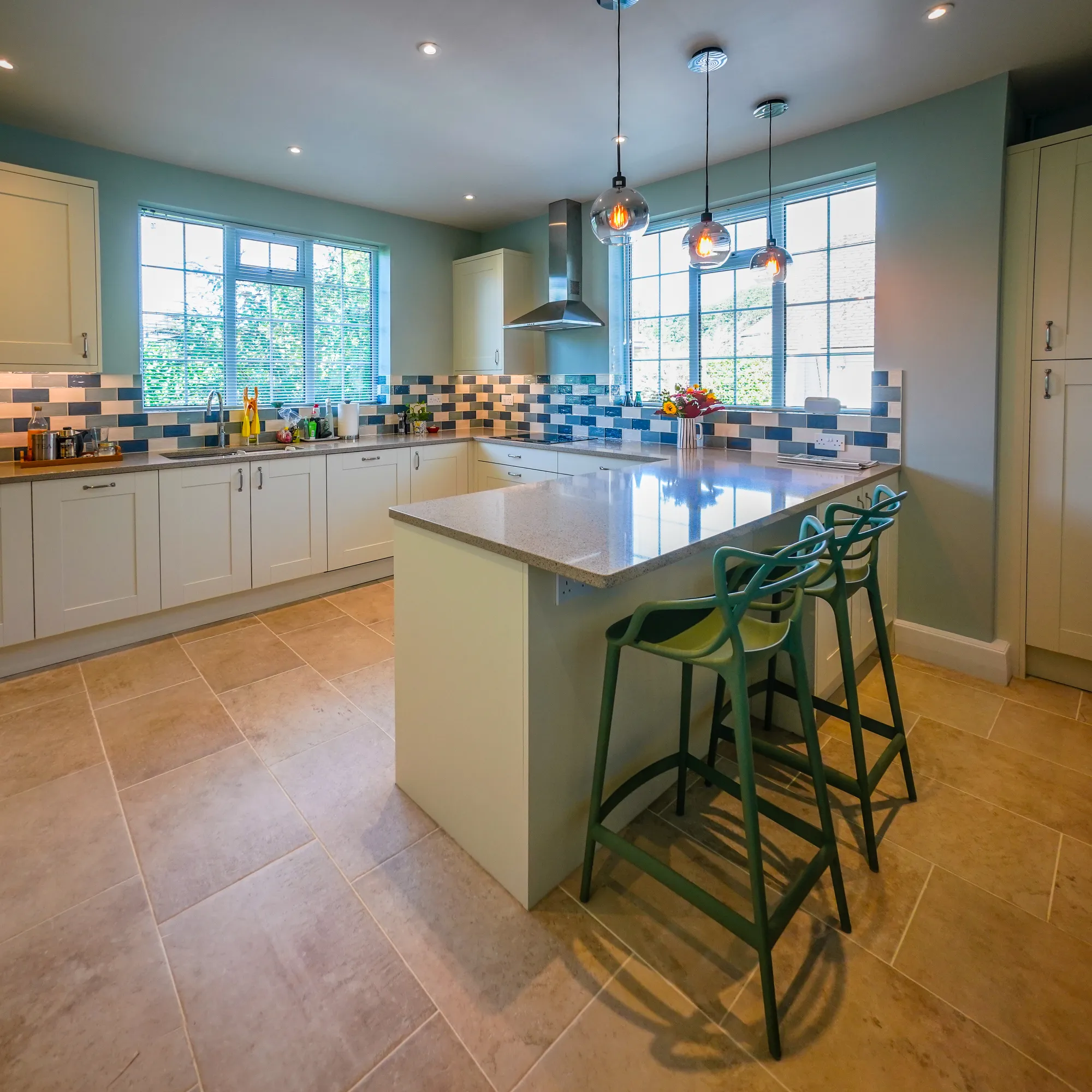 Painted Ivory and Steel Blue Kitchen